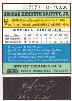 1991 Bleachers 23KT Ken Griffey Jr. #1 Ken Griffey Jr. Back