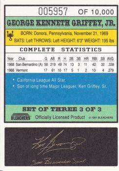 1991 Bleachers 23KT Ken Griffey Jr. #3 Ken Griffey Jr. Back