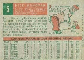 1959 Topps Venezuelan #5 Dick Donovan Back