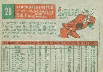 1959 Topps Venezuelan #28 Red Worthington Back