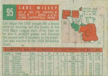 1959 Topps Venezuelan #95 Carl Willey Back