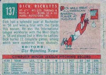 1959 Topps Venezuelan #137 Dick Ricketts Back