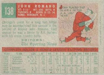1959 Topps Venezuelan #138 John Romano Back