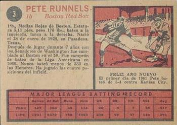 1962 Topps Venezuelan #3 Pete Runnels Back