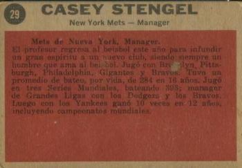 1962 Topps Venezuelan #29 Casey Stengel Back