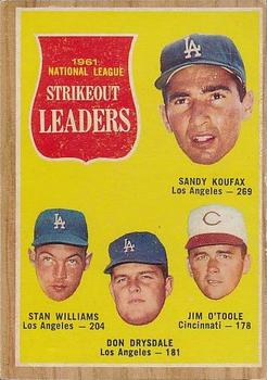1962 Topps Venezuelan #60 1961 National  League Strikeout Leaders (Sandy Koufax / Stan Williams / Don Drysdale / Jim O'Toole) Front