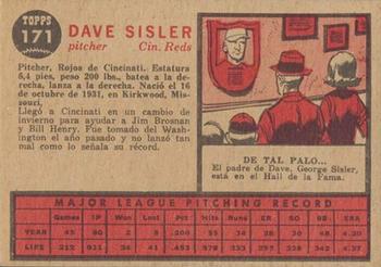 1962 Topps Venezuelan #171 Dave Sisler Back