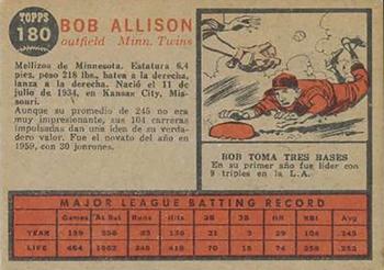 1962 Topps Venezuelan #180 Bob Allison Back