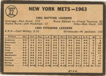 1964 Topps Venezuelan #27 New York Mets Back