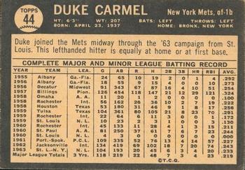1964 Topps Venezuelan #44 Duke Carmel Back