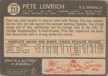 1964 Topps Venezuelan #212 Pete Lovrich Back