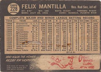 1964 Topps Venezuelan #228 Felix Mantilla Back