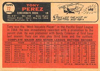 1966 Topps Venezuelan #72 Tony Perez Back