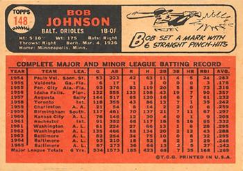 1966 Topps Venezuelan #148 Bob Johnson Back