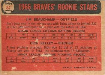 1966 Topps Venezuelan #84 Braves 1966 Rookie Stars (Jim Beauchamp / Dick Kelley) Back