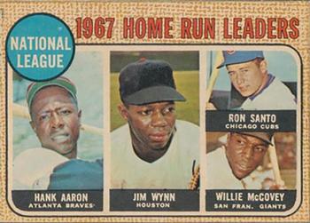 1968 Topps Venezuelan #5 National League 1967 Home Run Leaders (Hank Aaron / Jim Wynn / Ron Santo / Willie McCovey) Front