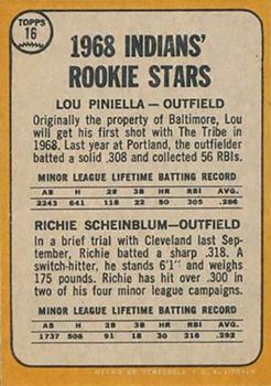 1968 Topps Venezuelan #16 Indians 1968 Rookie Stars (Lou Piniella / Richie Scheinblum) Back