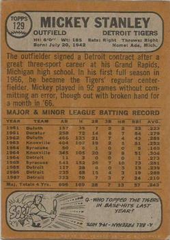 1968 Topps Venezuelan #129 Mickey Stanley Back