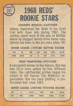 1968 Topps Venezuelan #247 Reds 1968 Rookie Stars (Johnny Bench / Ron Tompkins) Back