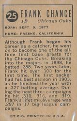 1963 Bazooka All-Time Greats - Silver #25 Frank Chance Back
