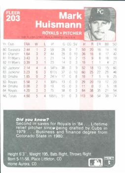 1985 Fleer #203 Mark Huismann Back