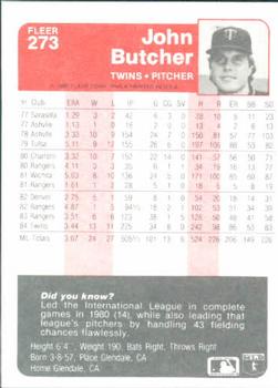 1985 Fleer #273 John Butcher Back