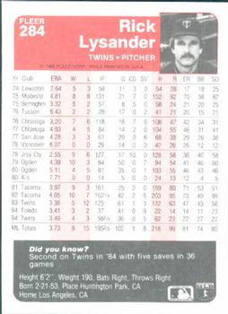 1985 Fleer #284 Rick Lysander Back