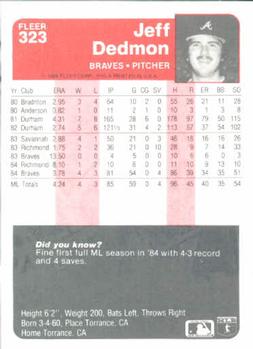 1985 Fleer #323 Jeff Dedmon Back