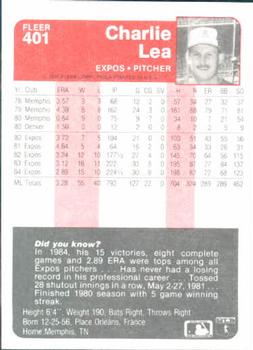 1985 Fleer #401 Charlie Lea Back