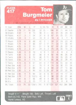 1985 Fleer #417 Tom Burgmeier Back