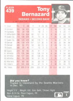 1985 Fleer #439 Tony Bernazard Back