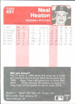 1985 Fleer #451 Neal Heaton Back