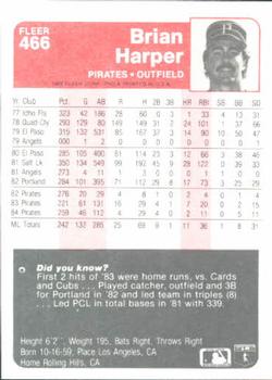 1985 Fleer #466 Brian Harper Back