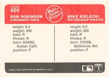 1985 Fleer #650 Ron Robinson / Mike Bielecki Back