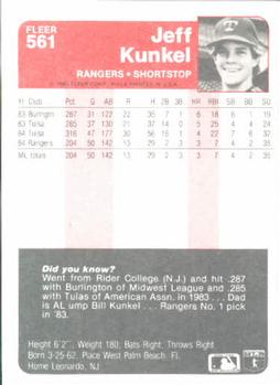1985 Fleer #561 Jeff Kunkel Back