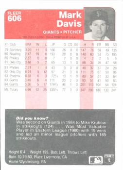1985 Fleer #606 Mark Davis Back