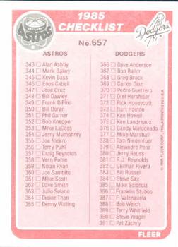 1985 Fleer #657 Checklist: Angels / Braves / Astros / Dodgers Back