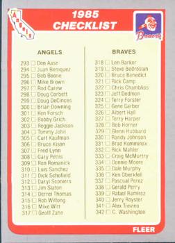 1985 Fleer #657 Checklist: Angels / Braves / Astros / Dodgers Front