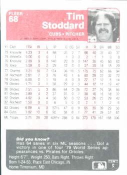 1985 Fleer #68 Tim Stoddard Back