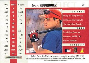 1997 Select #25 Ivan Rodriguez Back