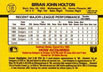 1989 Donruss Traded #T-20 Brian Holton Back