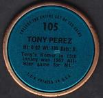 1971 Topps - Coins #105 Tony Perez Back