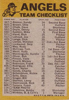 1974 Topps - Team Checklists #NNO California Angels Back