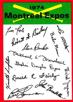 1974 Topps - Team Checklists #NNO Montreal Expos Front