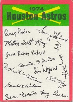 1974 Topps - Team Checklists #NNO Houston Astros Front