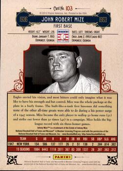 2012 Panini Cooperstown - Crystal Collection Red #103 Johnny Mize Back