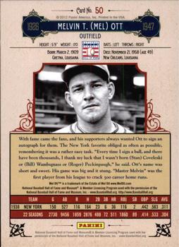 2012 Panini Cooperstown - Crystal Collection Blue #50 Mel Ott Back