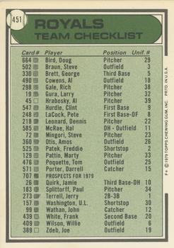 1979 Topps - Team Checklists #451 Kansas City Royals / Whitey Herzog Back