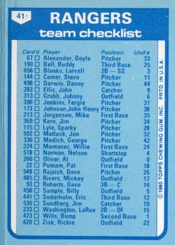 1980 Topps - Team Checklists #41 Texas Rangers / Pat Corrales Back