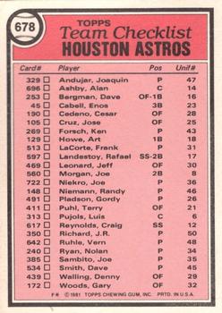 1981 Topps - Team Checklists #678 Houston Astros / Bill Virdon Back